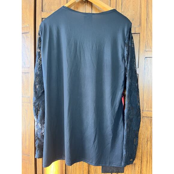 Happy Halloween Graphic Top Women SZ L Lace Sleeves NEW Jack o Lantern Print NWT - Picture 3 of 10